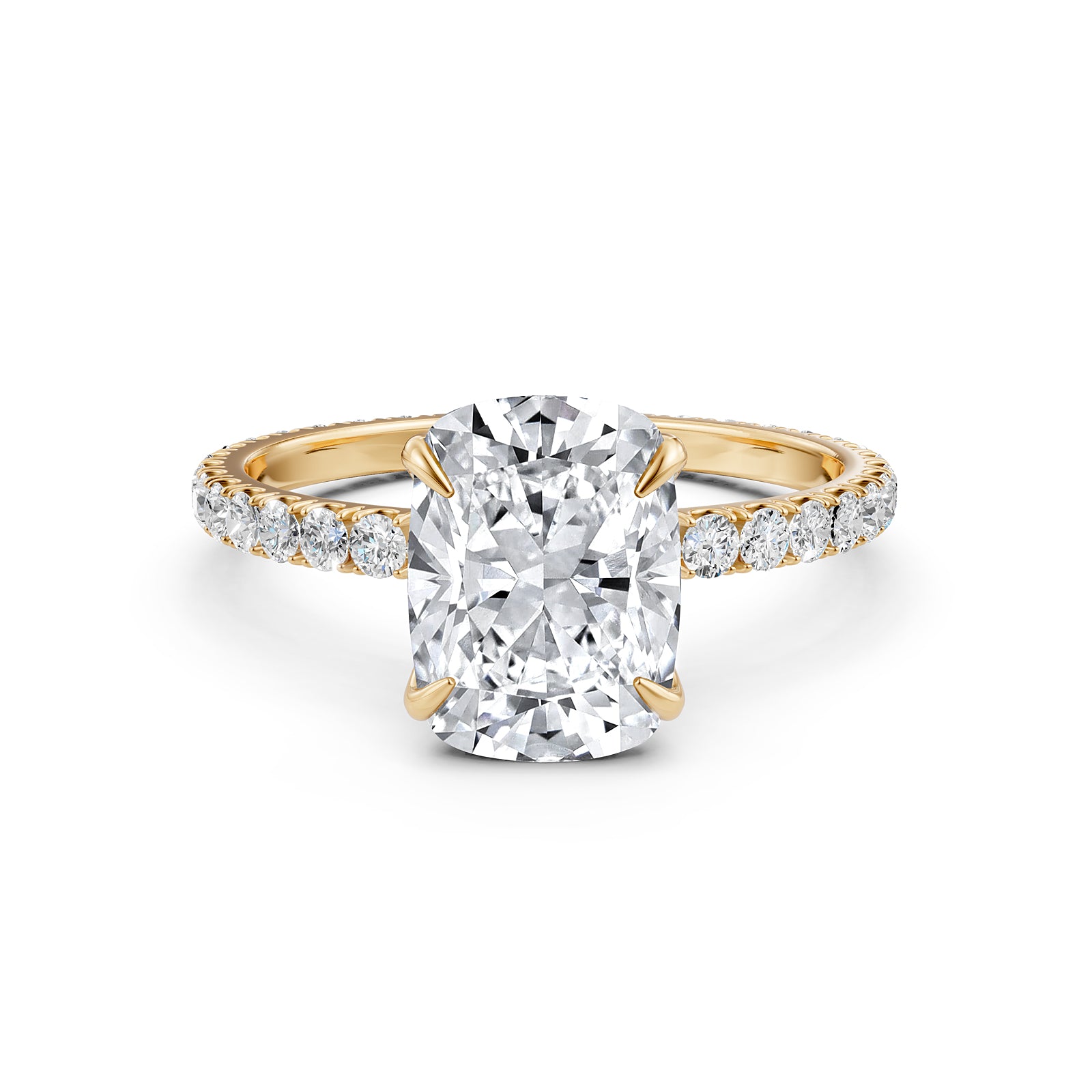 Cushion Lab Grown Diamond French U Cut Pave Set Engagement Ring